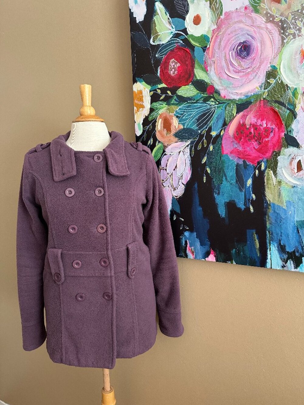 Wet Seal Purple Peacoat Jacket M Double Breasted Military Style